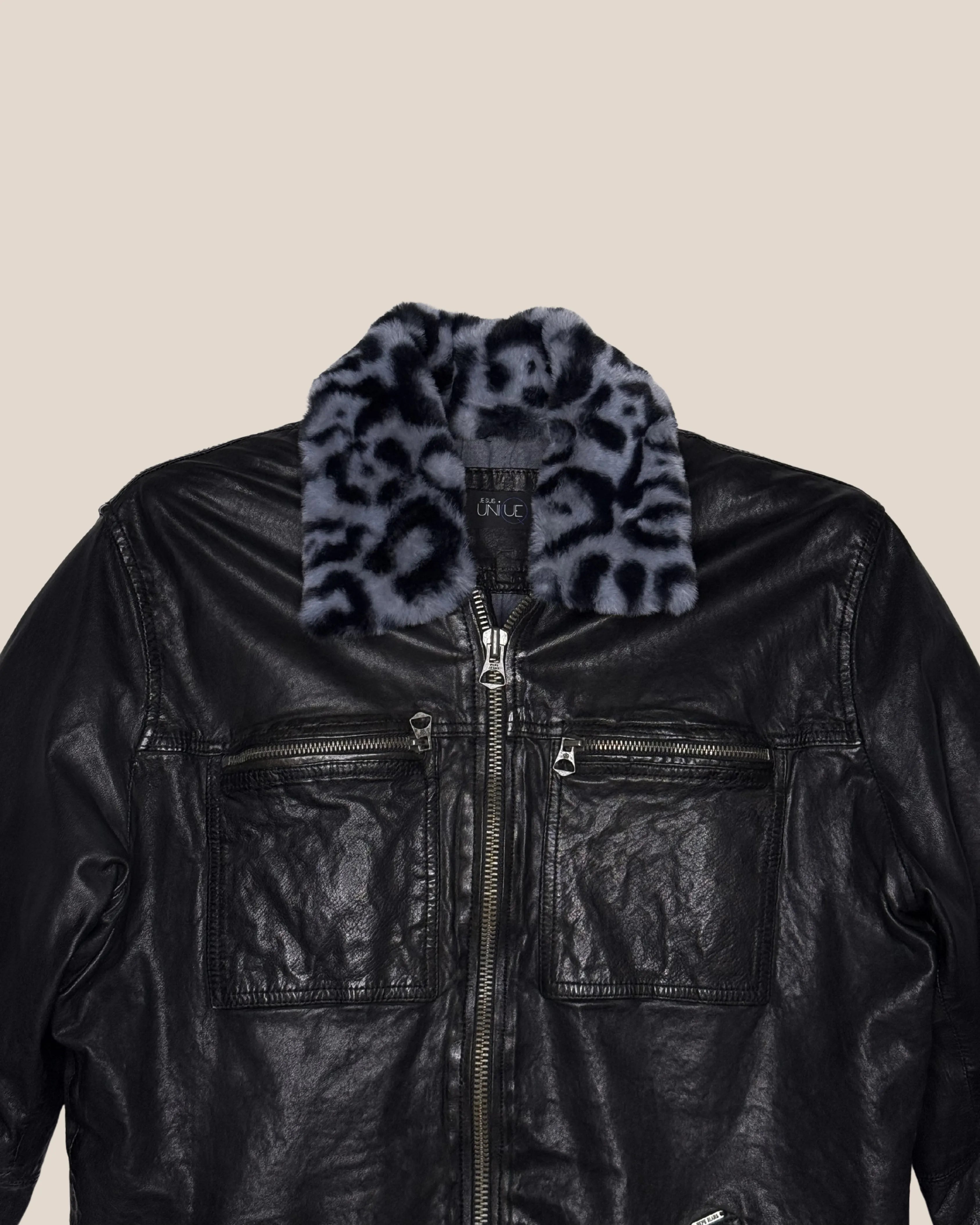 Blouson cuir véritable zippé black