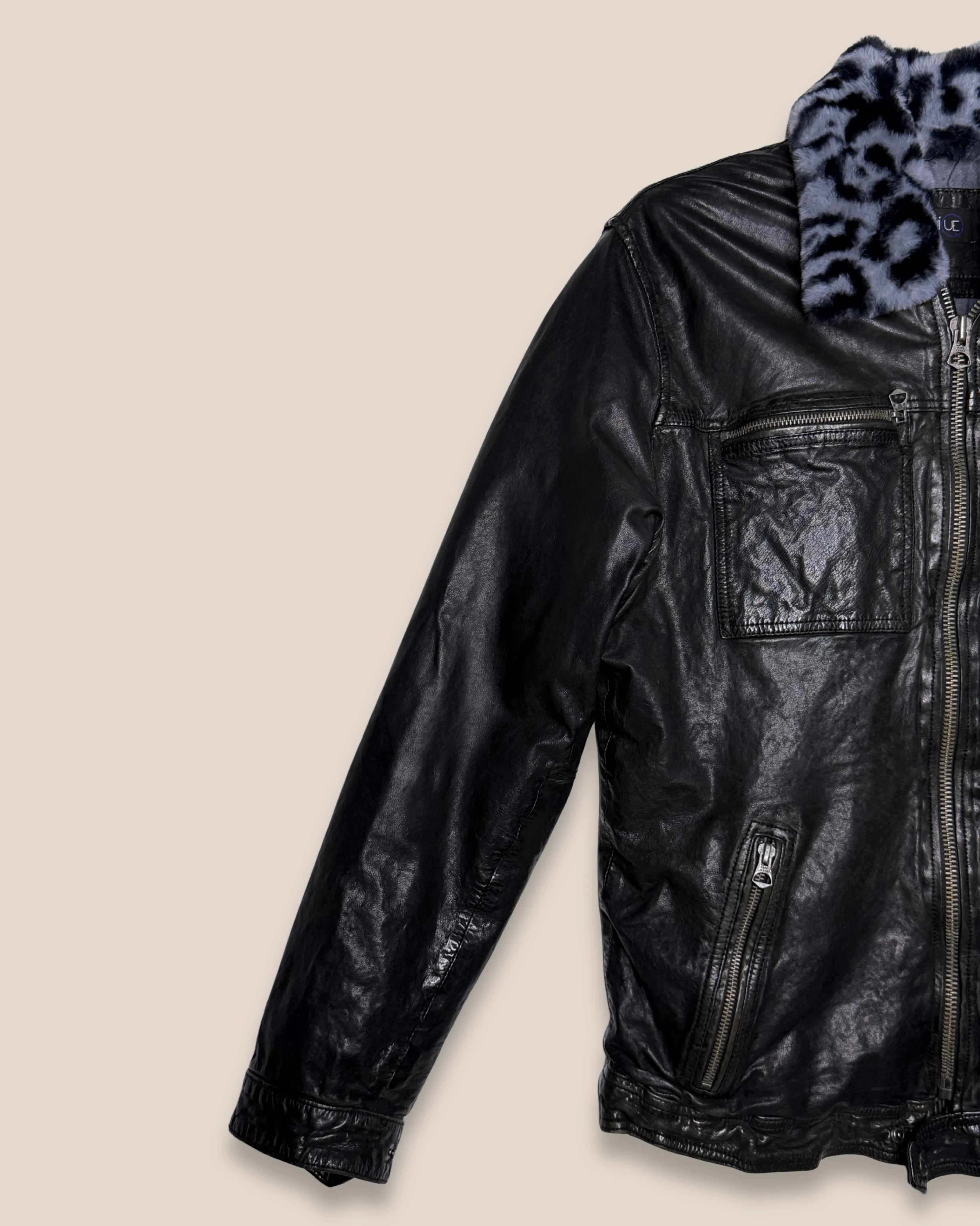 Blouson cuir véritable zippé black