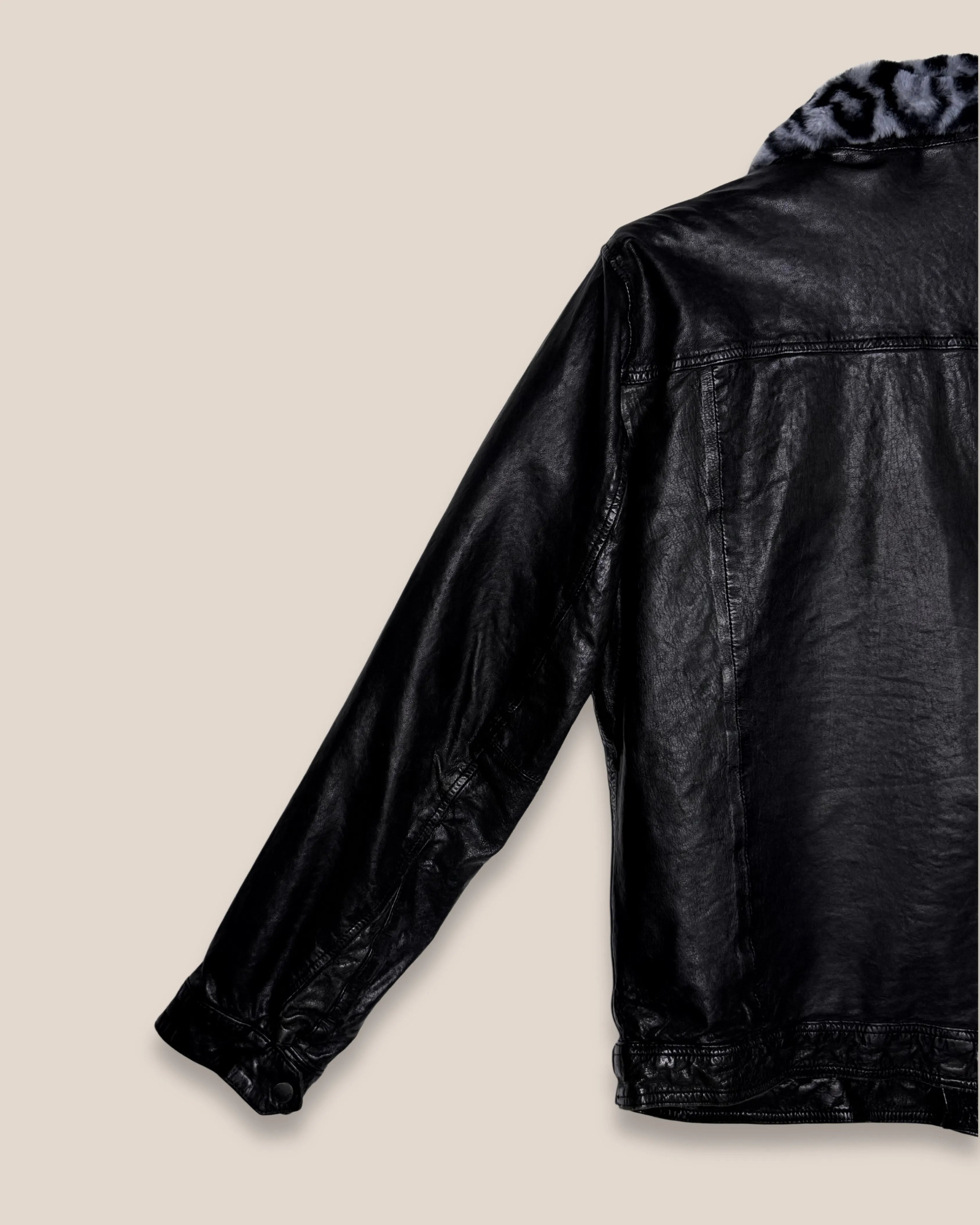 Blouson cuir véritable zippé black
