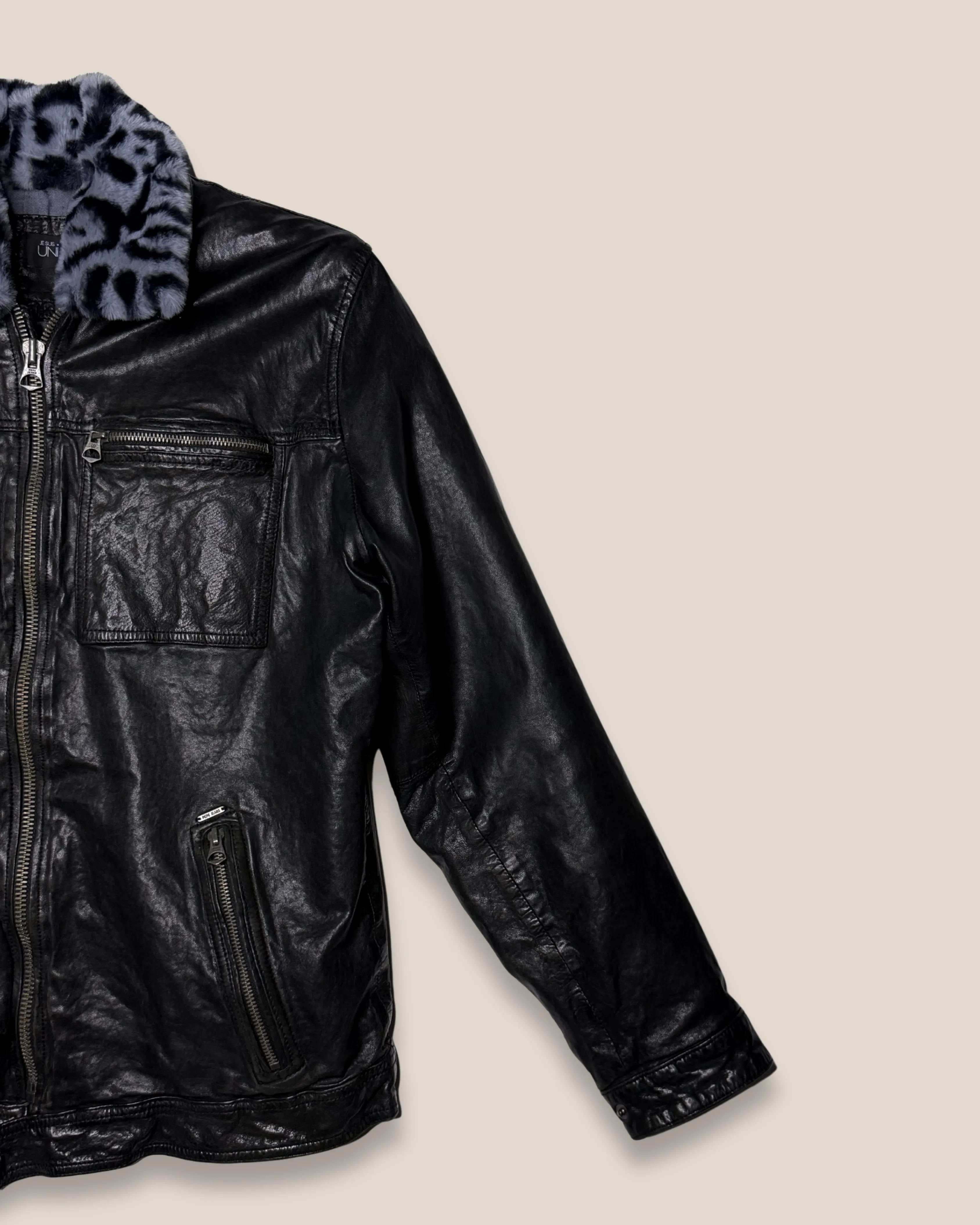 Blouson cuir véritable zippé black