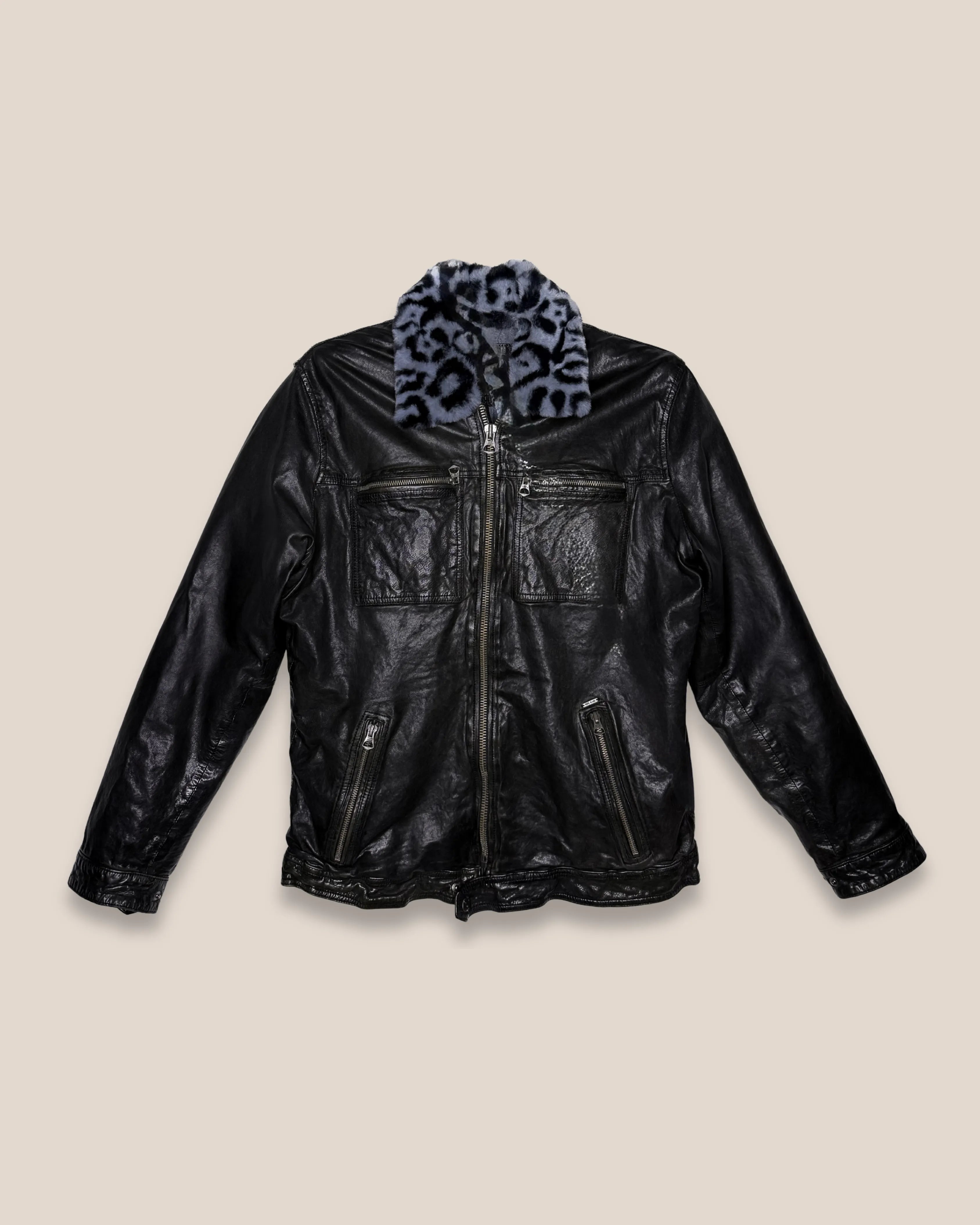 Blouson cuir véritable zippé black