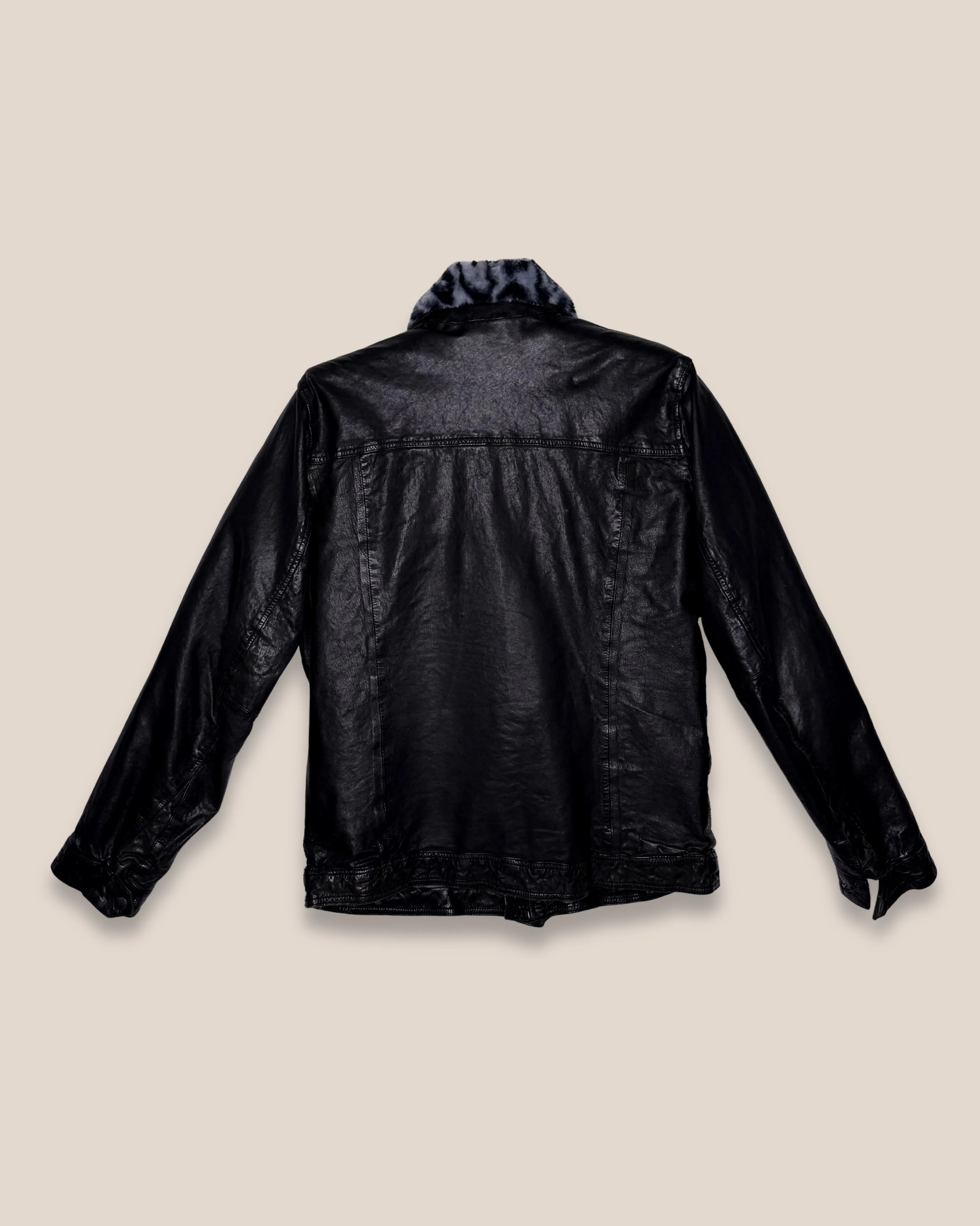 Blouson cuir véritable zippé black