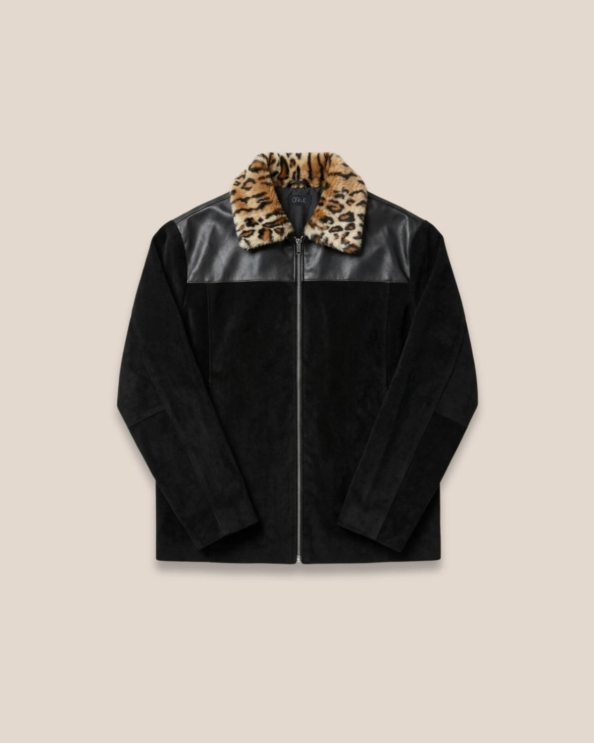 Veste velours lourd & faux cuir col léopard "Black Predator Jacket"